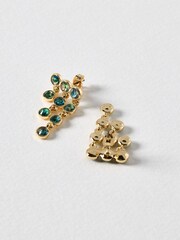 Oliver Bonas Green Bella Circle & Chain Tiered Green Drop Earrings - Image 4 of 6