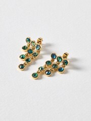 Oliver Bonas Green Bella Circle & Chain Tiered Green Drop Earrings - Image 6 of 6
