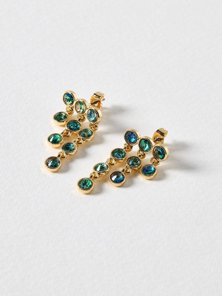 Oliver Bonas Green Bella Circle & Chain Tiered Green Drop Earrings - Image 6 of 6
