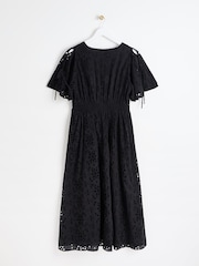 Oliver Bonas Black Broderie Tie Sleeve Midi Dress - Image 5 of 9