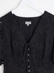 Oliver Bonas Black Broderie Tie Sleeve Midi Dress - Image 6 of 9