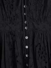 Oliver Bonas Black Broderie Tie Sleeve Midi Dress - Image 8 of 9