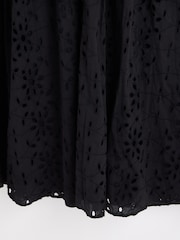 Oliver Bonas Black Broderie Tie Sleeve Midi Dress - Image 9 of 9