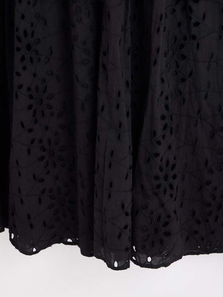 Oliver Bonas Black Broderie Tie Sleeve Midi Dress - Image 9 of 9