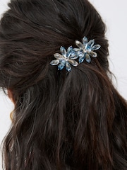 Oliver Bonas Blue Evelyn Blue Stone Flowers Statement Barrette Hair Clip - Image 2 of 2