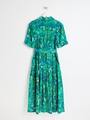 Oliver Bonas Green Daydream Floral Midi Shirt Dress - Image 5 of 9