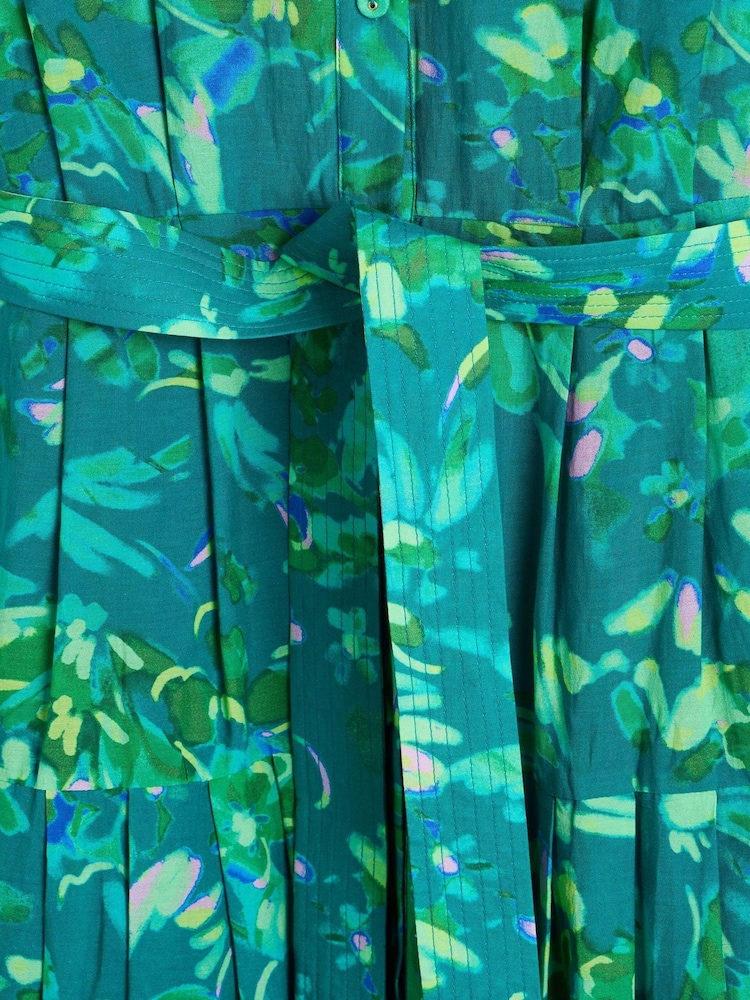 Oliver Bonas Green Daydream Floral Midi Shirt Dress - Image 8 of 9