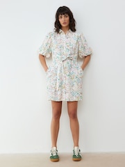 Oliver Bonas White Hazy Texture Mini Shirt Dress - Image 1 of 9