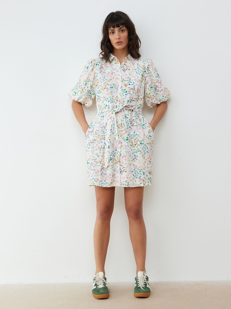 Oliver Bonas White Hazy Texture Mini Shirt Dress - Image 1 of 9