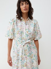 Oliver Bonas White Hazy Texture Mini Shirt Dress - Image 3 of 9