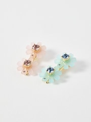 Oliver Bonas Black Matilda Blue & Pink Flower Hair Clips Set of Two - Image 1 of 4