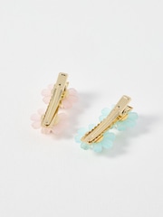 Oliver Bonas Black Matilda Blue & Pink Flower Hair Clips Set of Two - Image 2 of 4