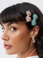 Oliver Bonas Black Matilda Blue & Pink Flower Hair Clips Set of Two - Image 4 of 4