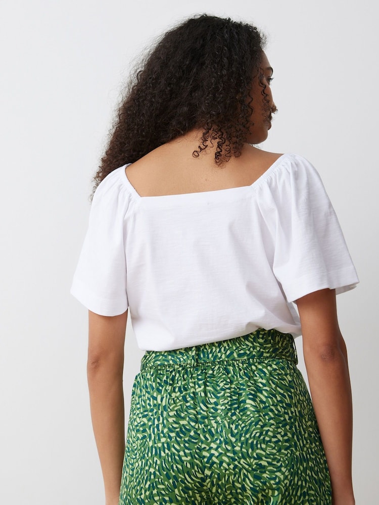 Oliver Bonas White Textured Scoop Neck Short Sleeve Blouse - Image 2 of 8