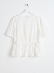 Oliver Bonas White Textured Scoop Neck Short Sleeve Blouse - Image 5 of 8