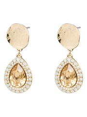 Oliver Bonas Gold Tone Kitty Circular Disc & Glass Stone Drop Earrings - Image 1 of 6