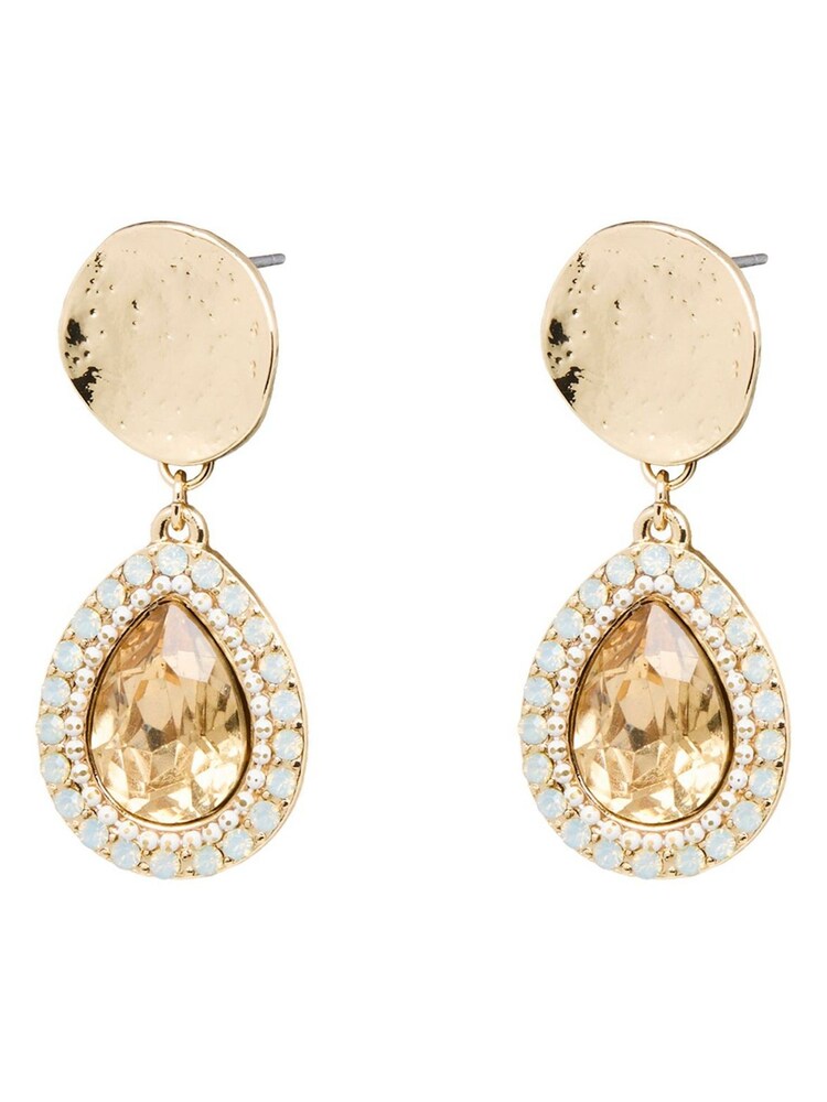 Oliver Bonas Gold Tone Kitty Circular Disc & Glass Stone Drop Earrings - Image 1 of 6