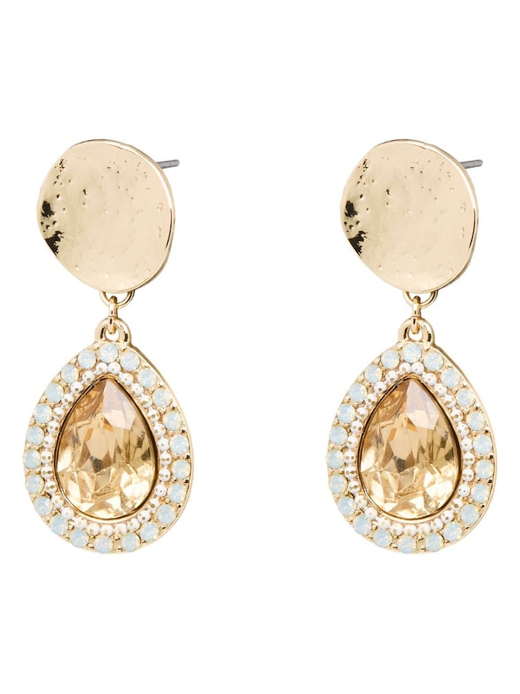 Oliver Bonas Gold Tone Kitty Circular Disc & Glass Stone Drop Earrings - Image 1 of 6 Oliver Bonas Gold Tone Kitty Circular Disc & Glass Stone Drop Earrings - Image 1 of 6