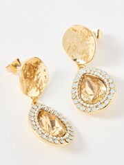 Oliver Bonas Gold Tone Kitty Circular Disc & Glass Stone Drop Earrings - Image 4 of 6