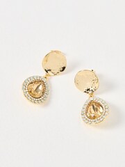 Oliver Bonas Gold Tone Kitty Circular Disc & Glass Stone Drop Earrings - Image 5 of 6