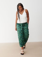 Oliver Bonas Green Chrome Palm Print Culotte Trousers - Image 1 of 9