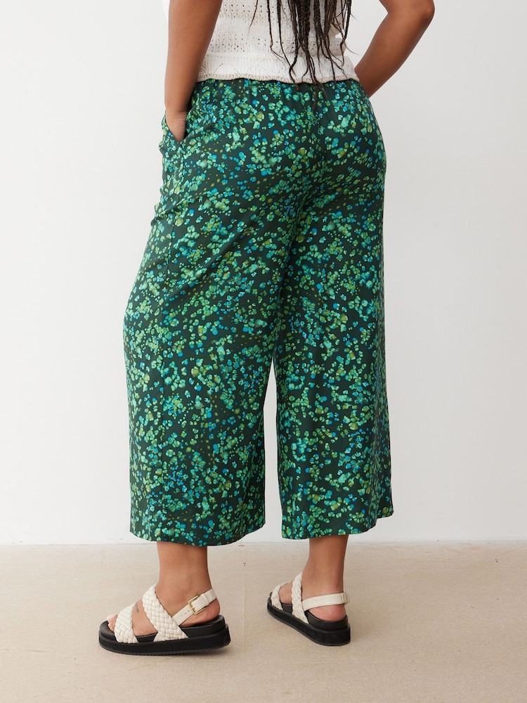 Oliver Bonas Green Chrome Palm Print Culotte Trousers - Image 2 of 9 Oliver Bonas Green Chrome Palm Print Culotte Trousers - Image 2 of 9