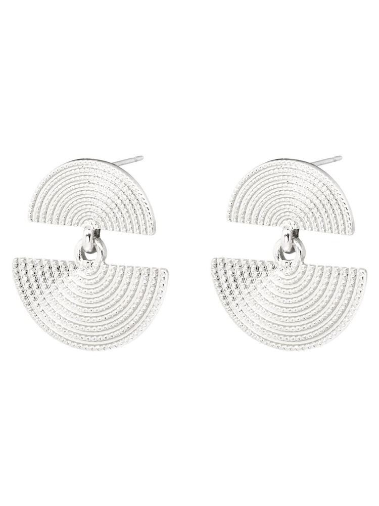 Oliver Bonas Silver Tone Marie Mini Semi Circle Tiered Silver Drop Earrings - Image 1 of 6