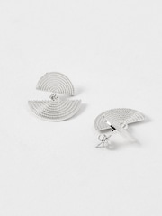 Oliver Bonas Silver Tone Marie Mini Semi Circle Tiered Silver Drop Earrings - Image 4 of 6