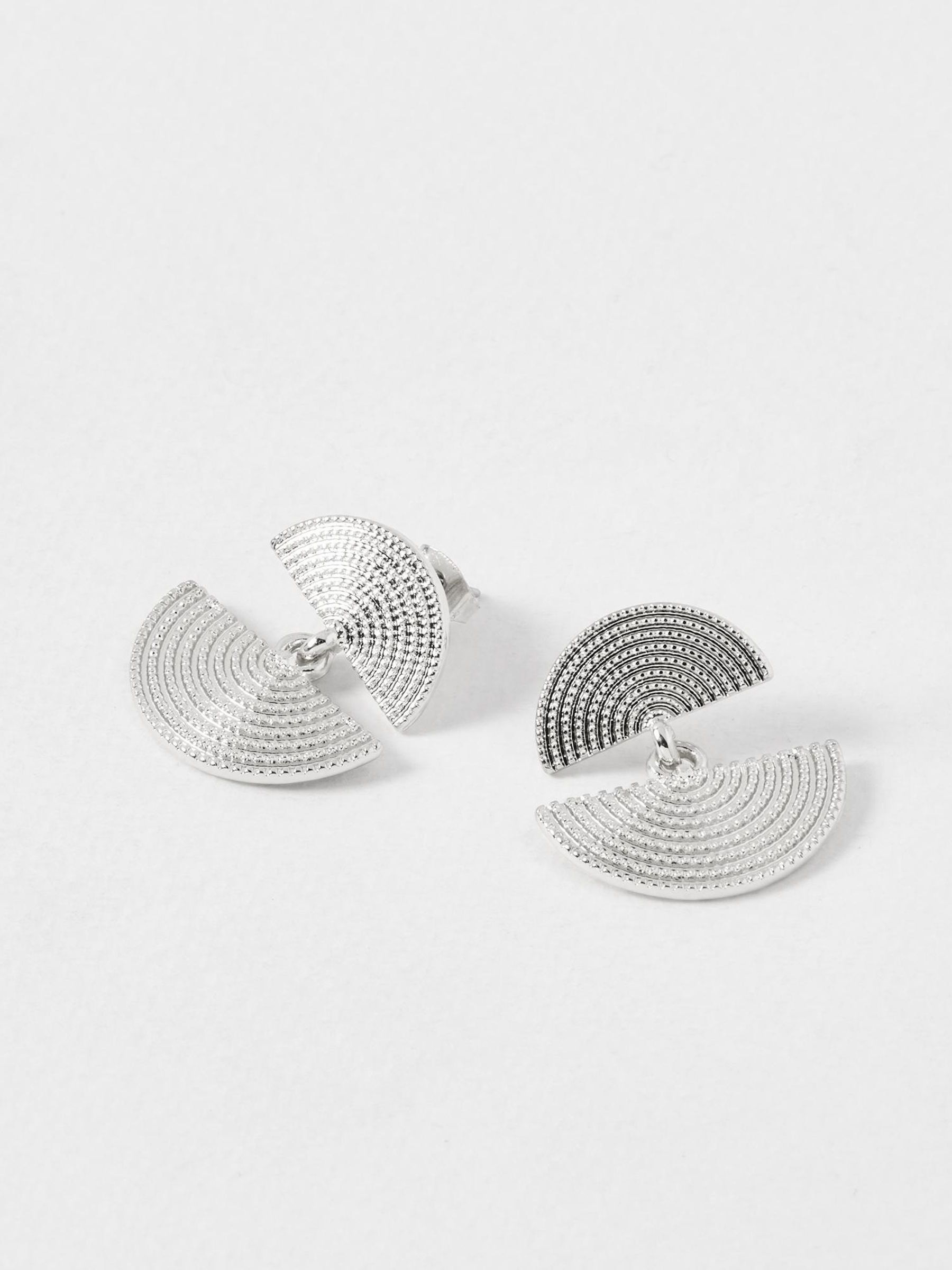 Oliver Bonas Silver Tone Marie Mini Semi Circle Tiered Silver Drop Earrings - Image 5 of 6