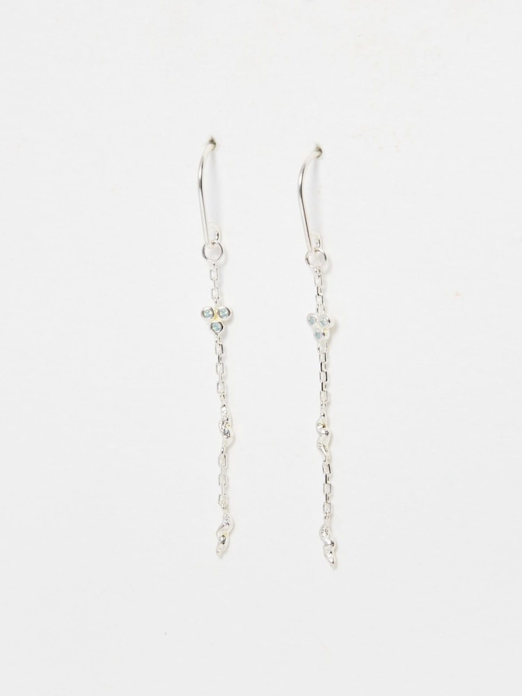 Oliver Bonas Silver Tone Martha Molten Charm Chain Drop Earrings - Image 2 of 6