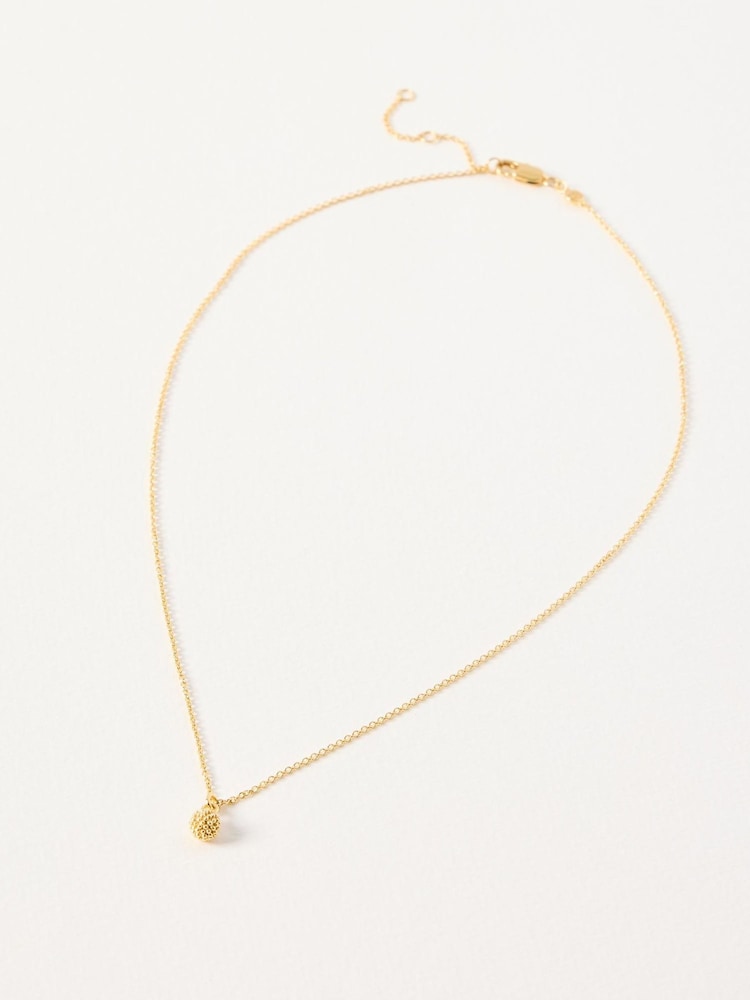 Oliver Bonas Gold Tone Elsie Textured Round Charm Gold Plated Pendant Necklace - Image 2 of 4 Oliver Bonas Gold Tone Elsie Textured Round Charm Gold Plated Pendant Necklace - Image 2 of 4