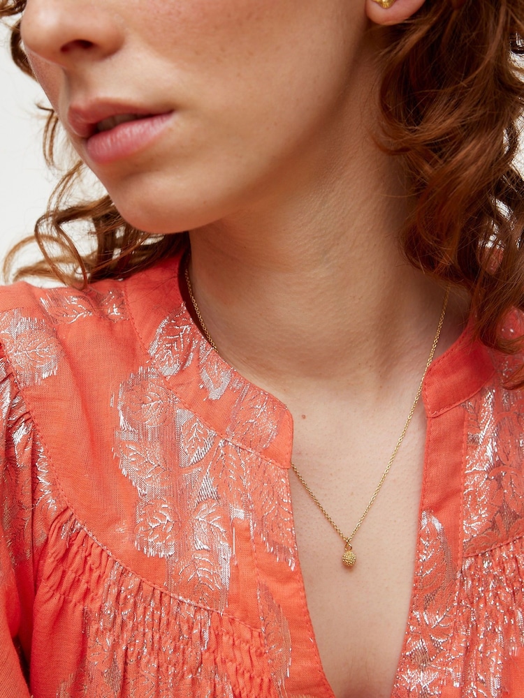 Oliver Bonas Gold Tone Elsie Textured Round Charm Gold Plated Pendant Necklace - Image 4 of 4 Oliver Bonas Gold Tone Elsie Textured Round Charm Gold Plated Pendant Necklace - Image 4 of 4