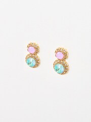 Oliver Bonas Black Neve Stone Double Circle Stud Earrings - Image 1 of 6