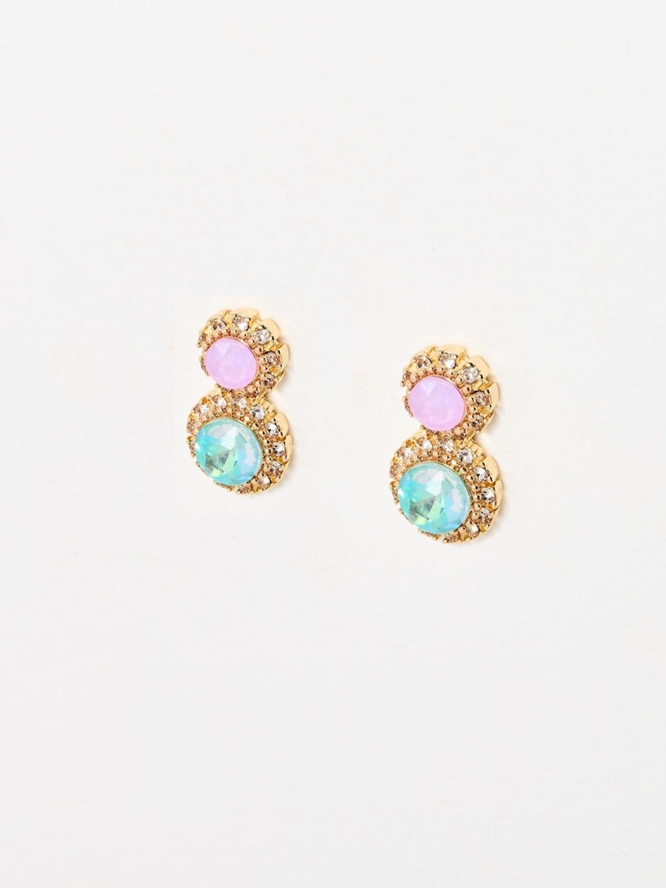 Oliver Bonas Black Neve Stone Double Circle Stud Earrings - Image 1 of 6
