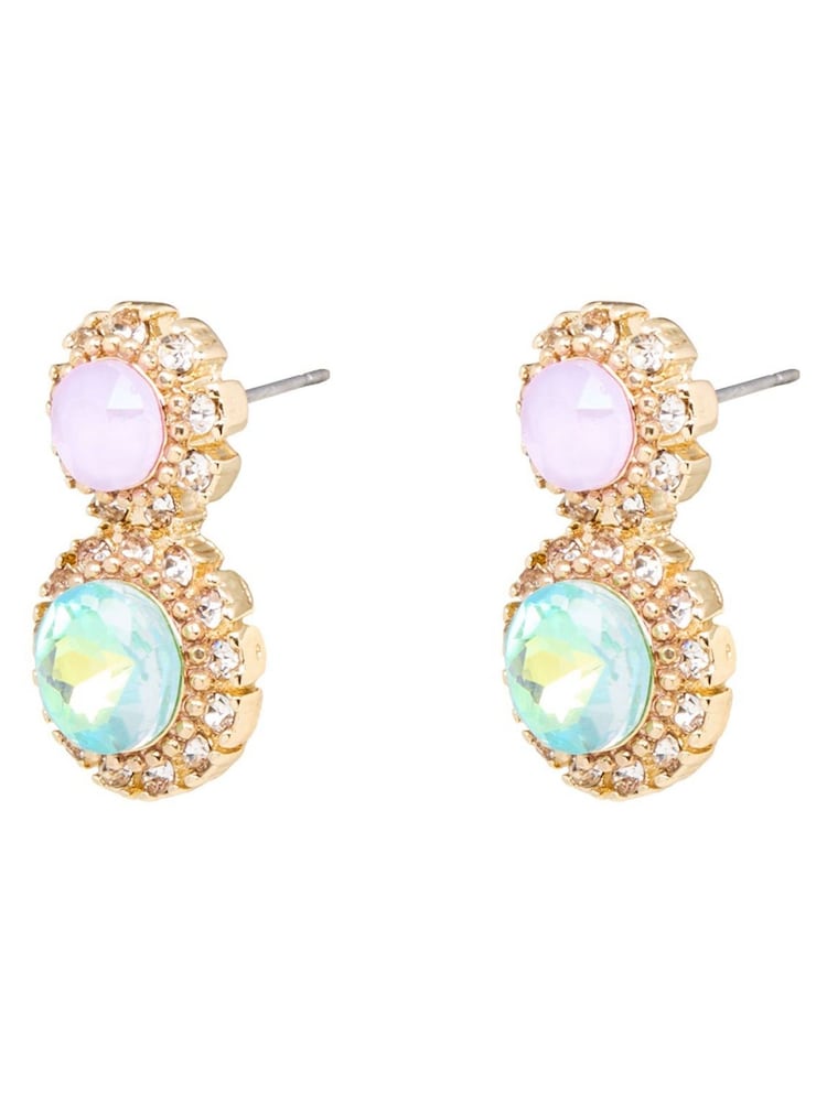 Oliver Bonas Black Neve Stone Double Circle Stud Earrings - Image 2 of 6