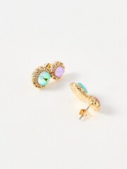 Oliver Bonas Black Neve Stone Double Circle Stud Earrings - Image 3 of 6