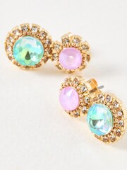 Oliver Bonas Black Neve Stone Double Circle Stud Earrings - Image 4 of 6