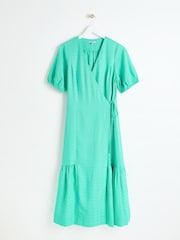 Oliver Bonas Green Textured Wrap Midi Dress - Image 4 of 9