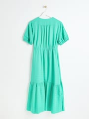 Oliver Bonas Green Textured Wrap Midi Dress - Image 5 of 9