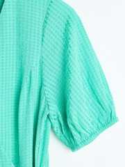 Oliver Bonas Green Textured Wrap Midi Dress - Image 7 of 9