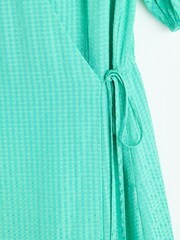 Oliver Bonas Green Textured Wrap Midi Dress - Image 8 of 9