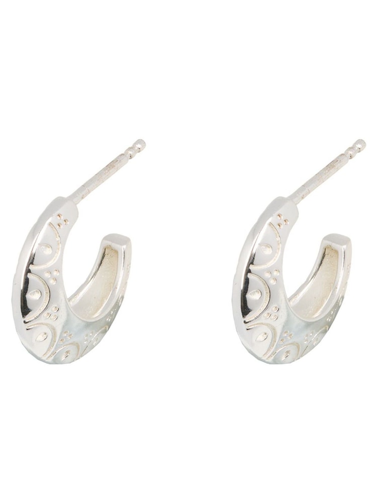 Oliver Bonas Silver Tone Susan Scalloped Engraved Hoop Earrings - Image 1 of 5