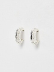 Oliver Bonas Silver Tone Susan Scalloped Engraved Hoop Earrings - Image 2 of 5