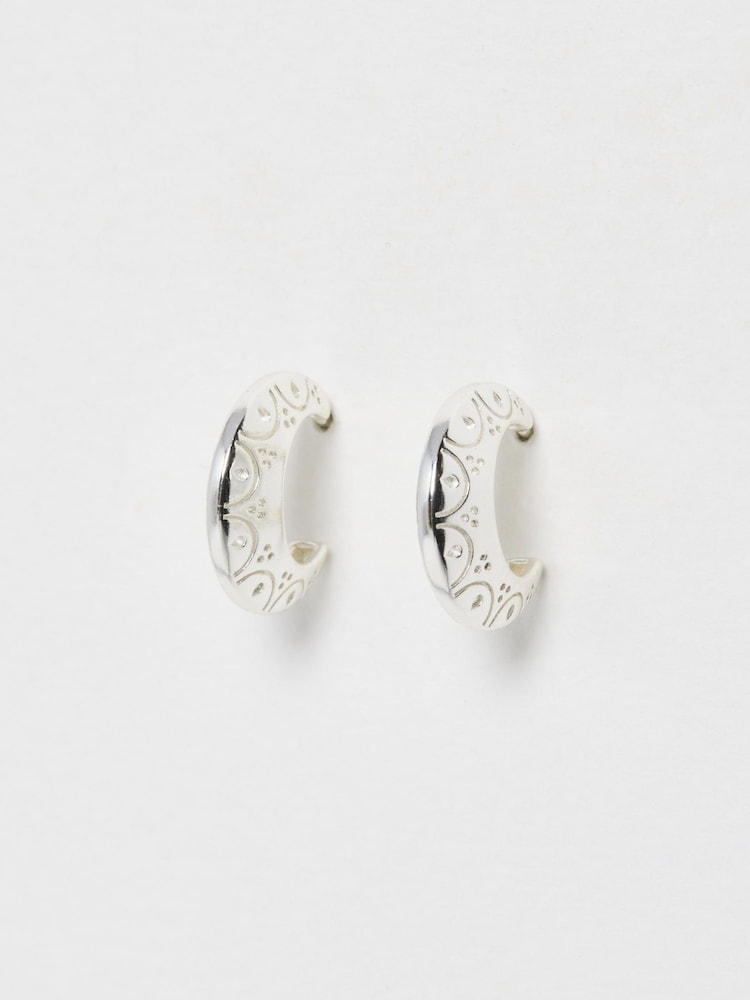Oliver Bonas Silver Tone Susan Scalloped Engraved Hoop Earrings - Image 2 of 5