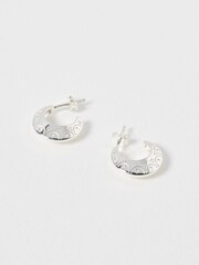 Oliver Bonas Silver Tone Susan Scalloped Engraved Hoop Earrings - Image 4 of 5