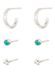 Oliver Bonas Silver Tone Nancy Opalite Molten Hoop And Stud Earrings Set - Image 1 of 7