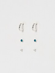 Oliver Bonas Silver Tone Nancy Opalite Molten Hoop And Stud Earrings Set - Image 2 of 7