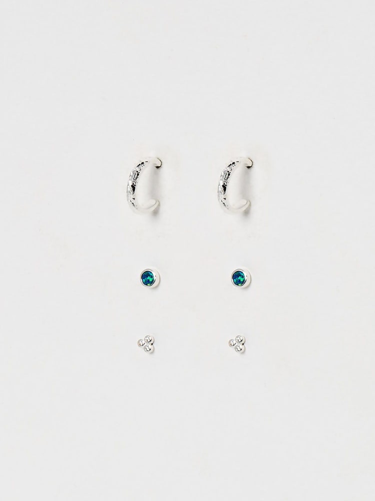 Oliver Bonas Silver Tone Nancy Opalite Molten Hoop And Stud Earrings Set - Image 2 of 7
