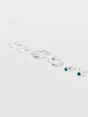 Oliver Bonas Silver Tone Nancy Opalite Molten Hoop And Stud Earrings Set - Image 3 of 7