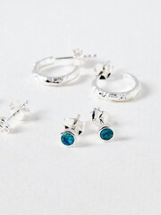 Oliver Bonas Silver Tone Nancy Opalite Molten Hoop And Stud Earrings Set - Image 4 of 7